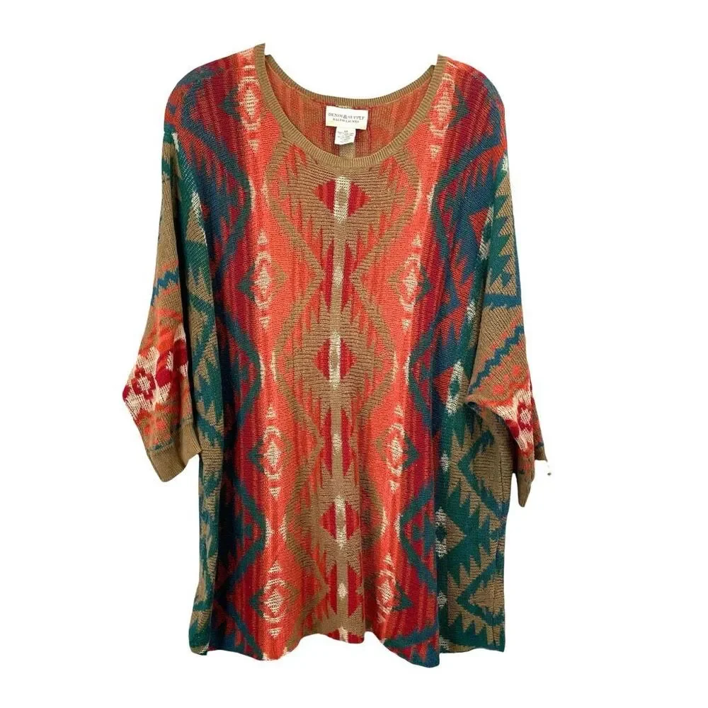 Denim & Supply Ralph Lauren aztec western geometric print sweater top Size S box - Picture 2 of 7